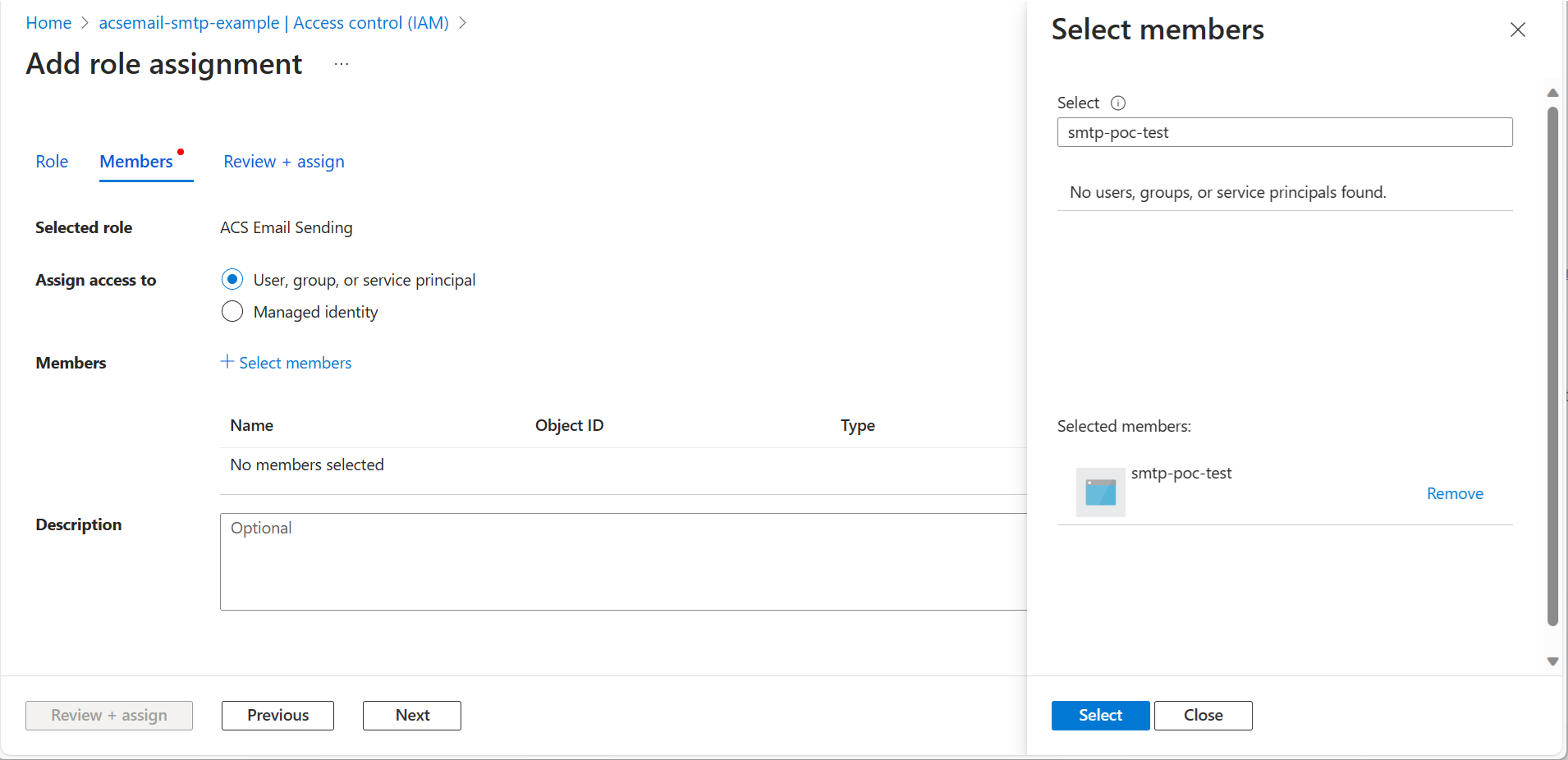 Screenshot that shows selecting the Microsoft Entra application.