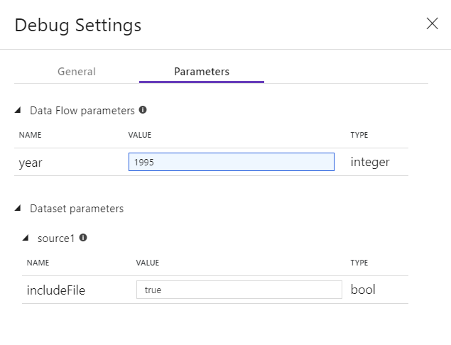 Debug settings parameters