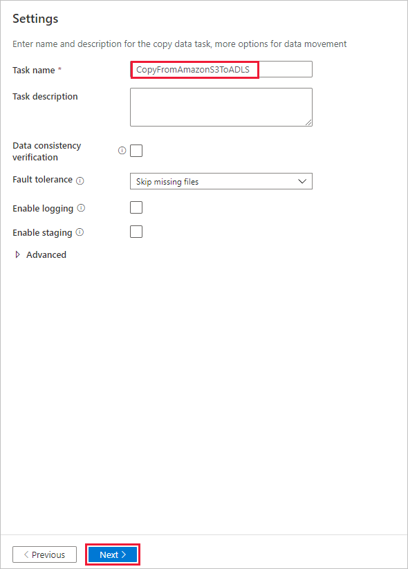 Settings page