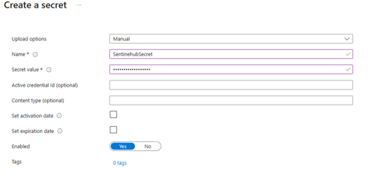 Screenshot showing storage of key values.