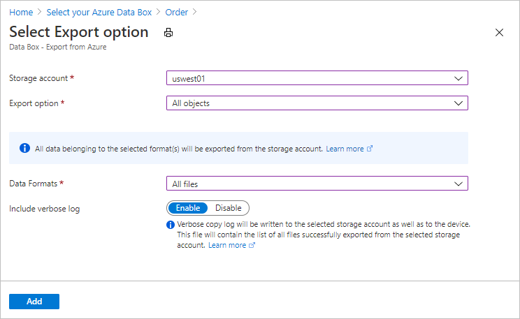 Select export option