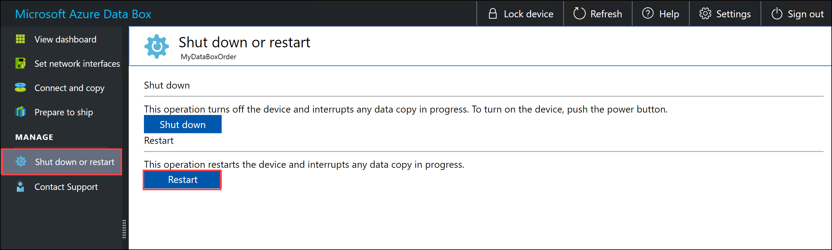 Restart Data Box 1