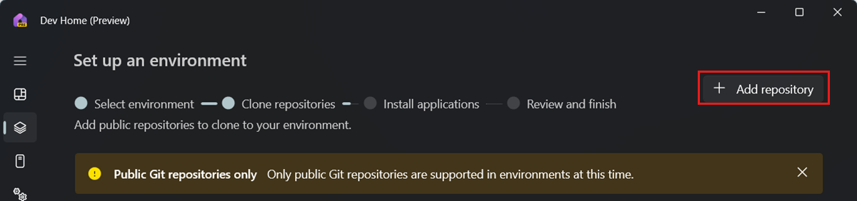 Screenshot showing the Add repository button.