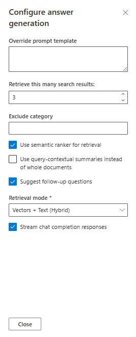 Screenshot of chat developer settings.