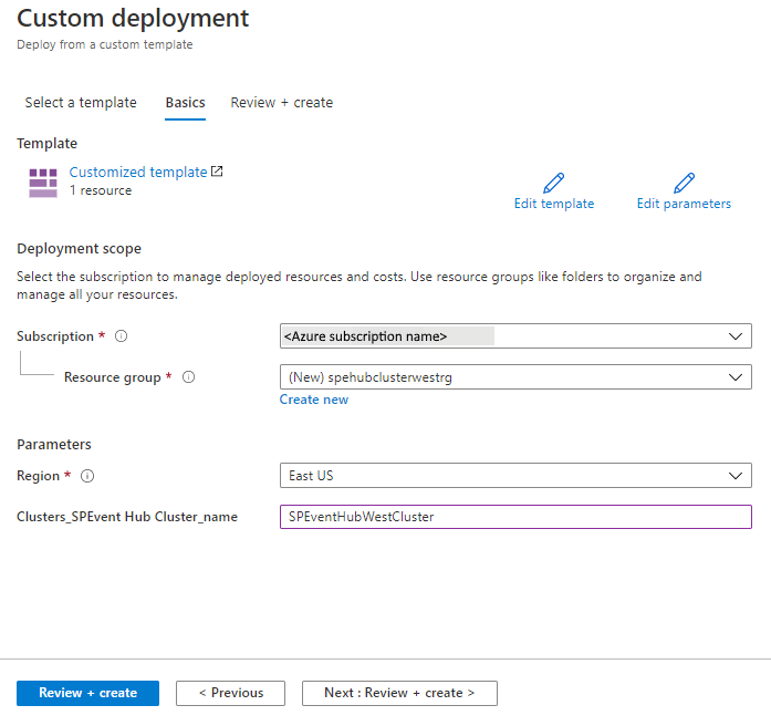 Screenshot showing Deploy Resource Manager template