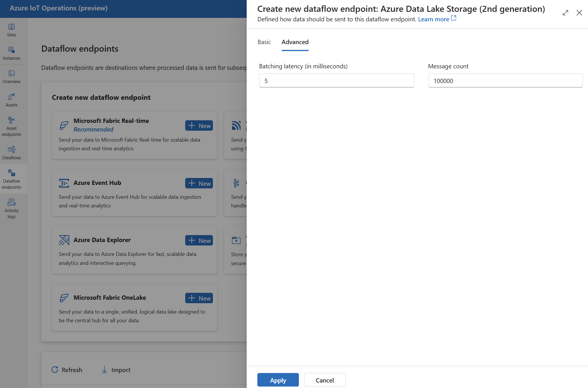 Screenshot using operations experience to set Microsoft Fabric advanced settings.