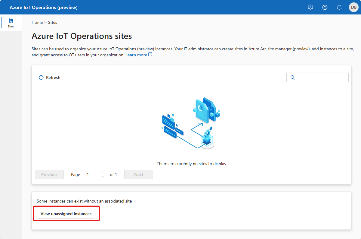 Screenshot that shows the unassigned instances node in the operations experience.