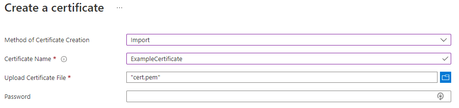 Importing a certificate through the Azure portal