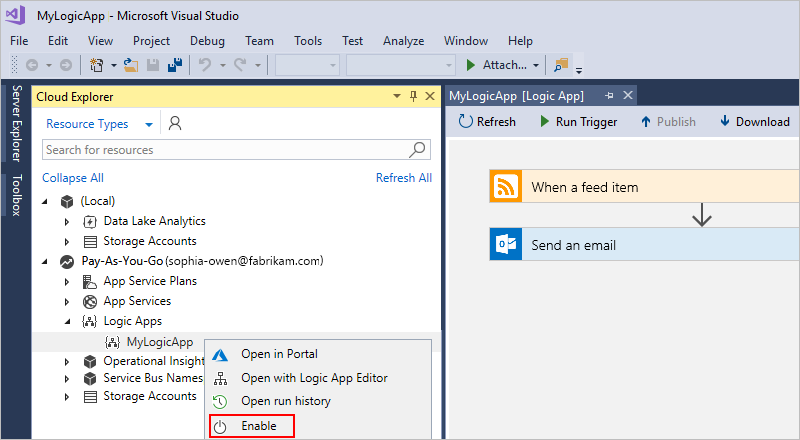 Enable logic app in Cloud Explorer
