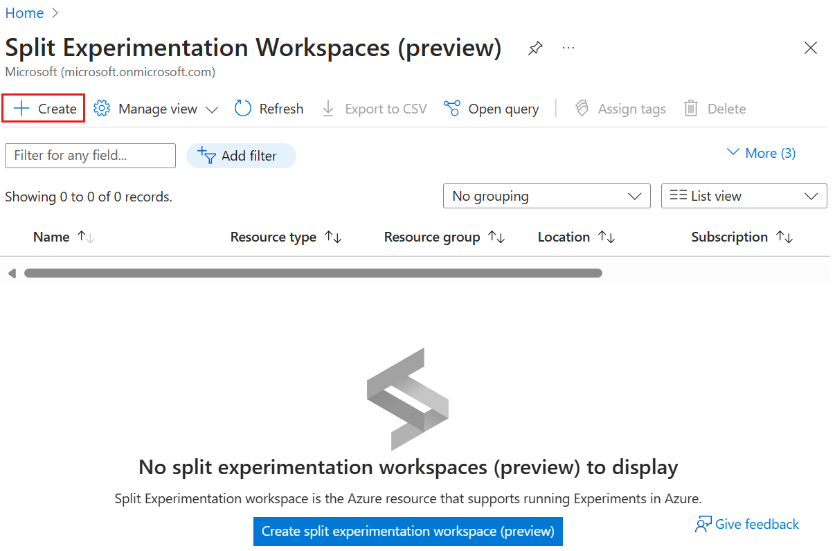 Screenshot of the Azure portal, creating a new workspace.