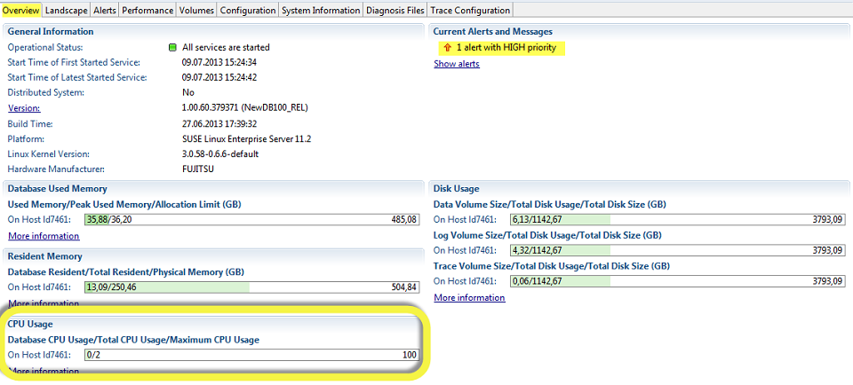 Displayed CPU usage on the overview screen