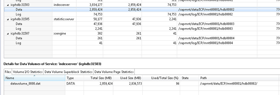 On the lower part of the screen, you can see details of the volumes, such as files and I/O statistics