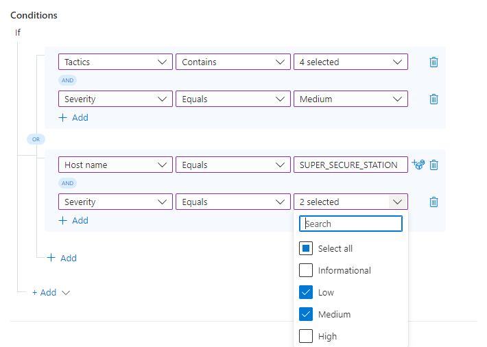 Screenshot of adding multiple compound conditions to an automation rule.