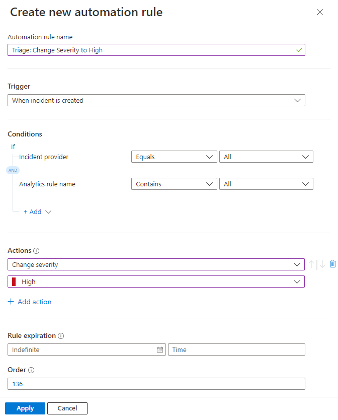 Screenshot of creating new automation rule without adding conditions.