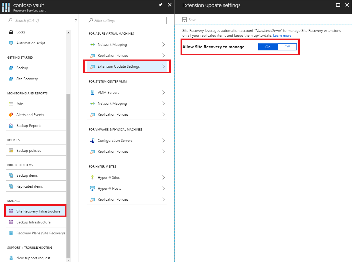 Extension update settings