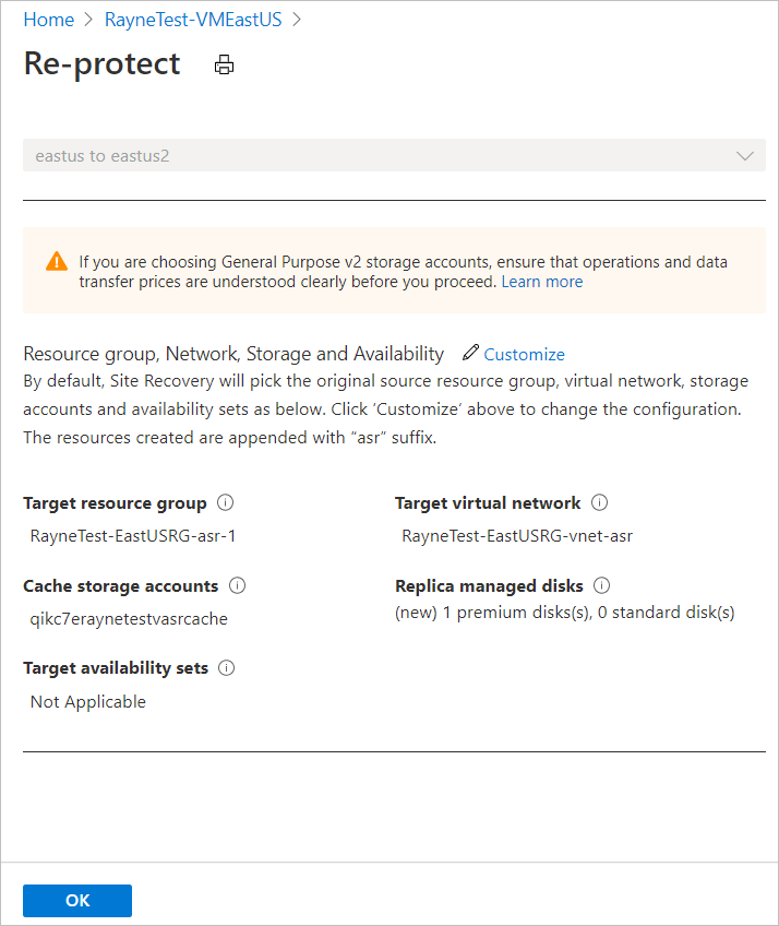 Page showing replication settings