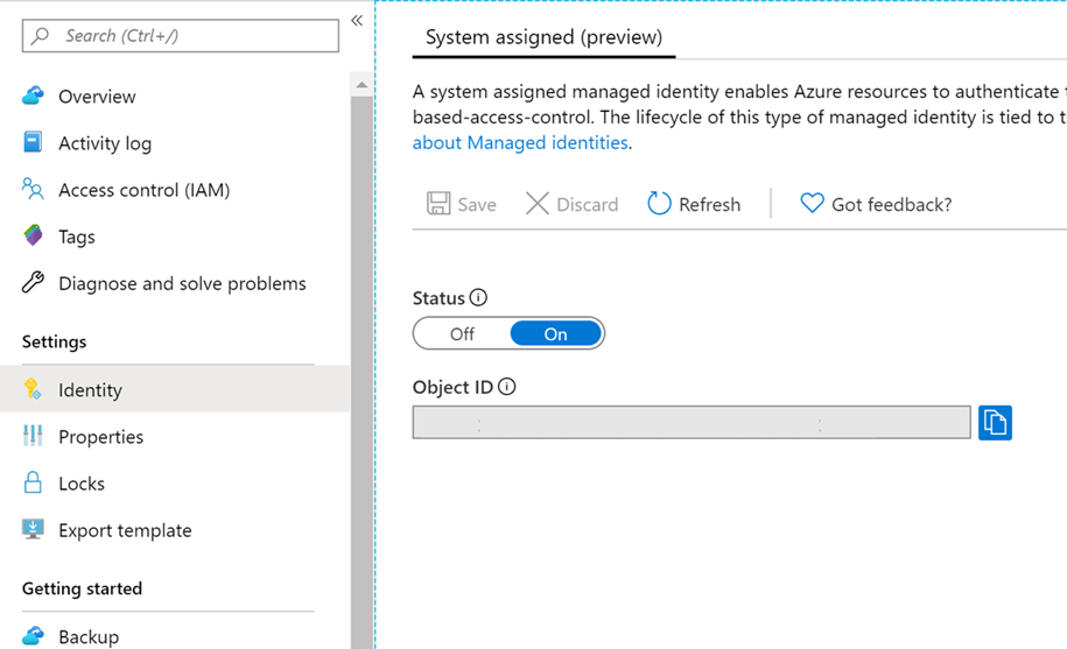 Screenshot that shows the system identity settings page.