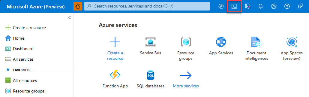 A screenshot showing how to access Azure Developer CLI from Cloud Shell.