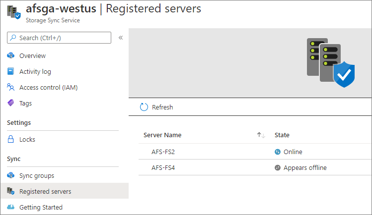 Screenshot of registered servers health