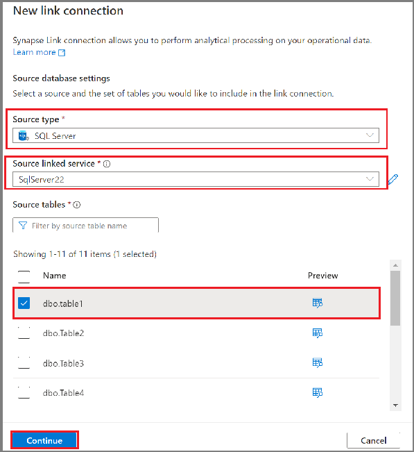 Screenshot that shows where to enter source database details.