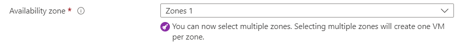 Screenshot showing that you have the option to create virtual machines in multiple availability zones.