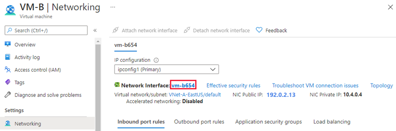 Screenshot of selecting virtual machine network interface card.