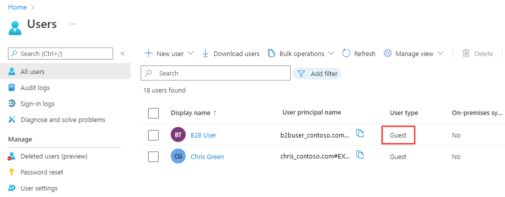 Screenshot showing the user list including the new Guest user.