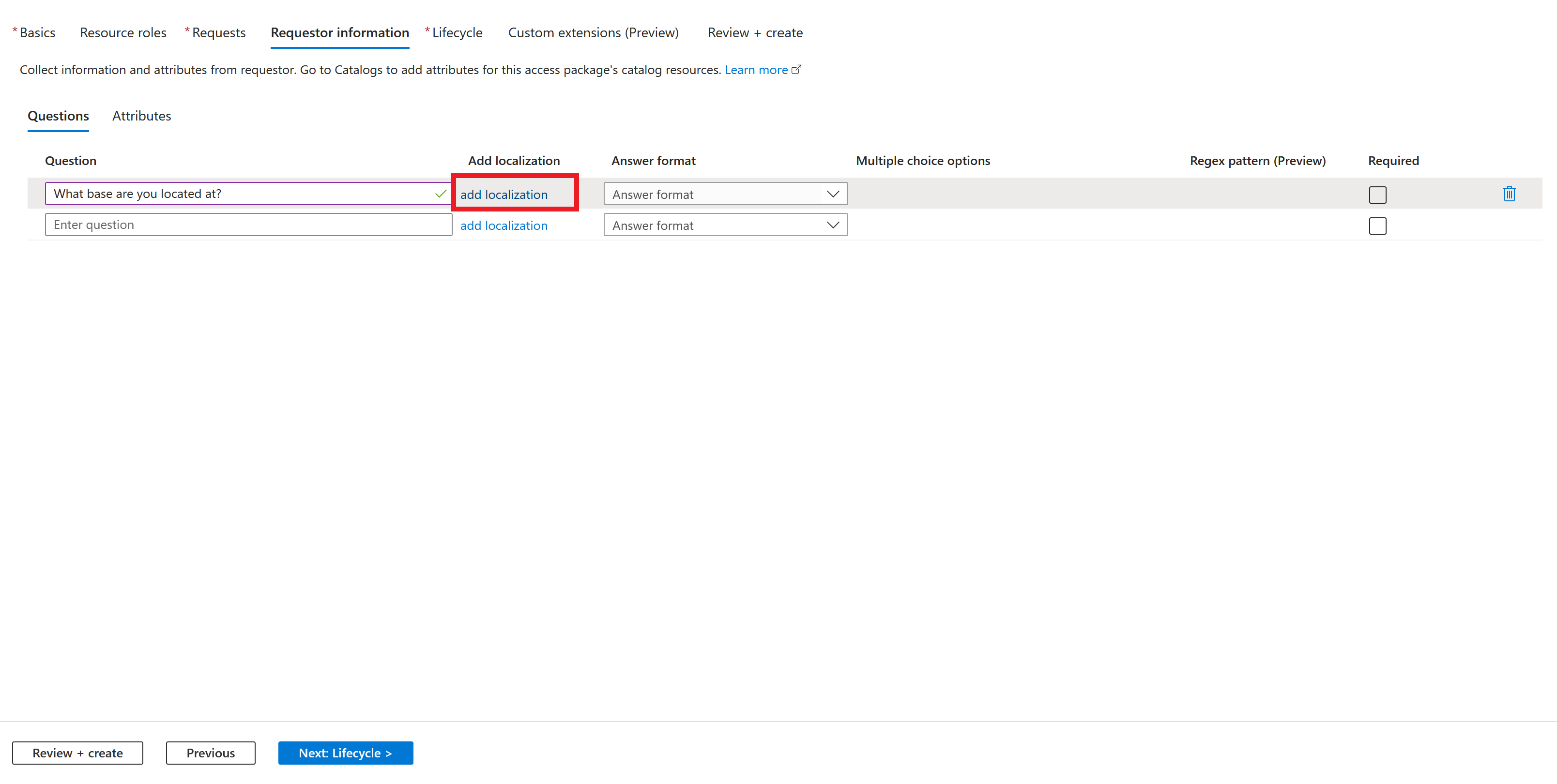 Access package - Policy- Enable Requestor information setting