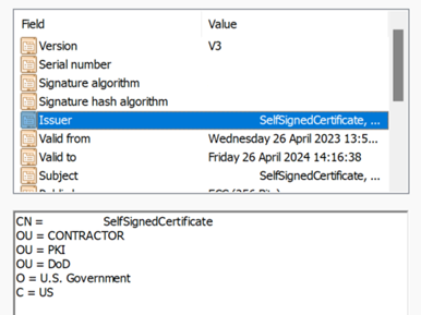 Screenshot of the Issuer value.