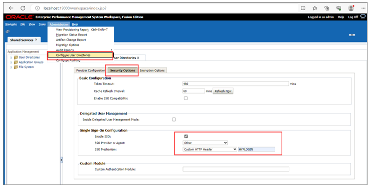 Screenshot shows the Configure User Directories option and the Security Options tab.