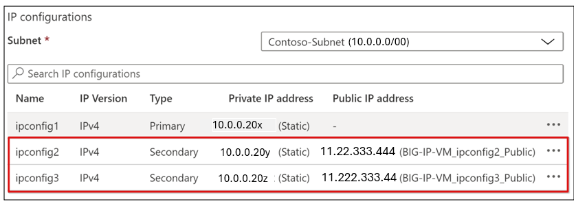 Screenshot of IP configurations.