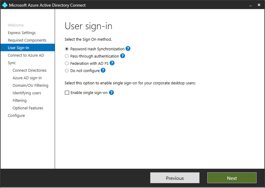 Enabling password hash synchronization