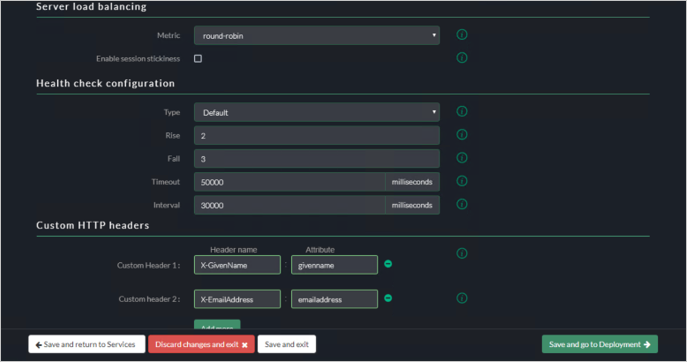 Screenshot of the Akamai EAA console Advanced Settings tab showing the Save and go to Deployment button in the bottom right corner.