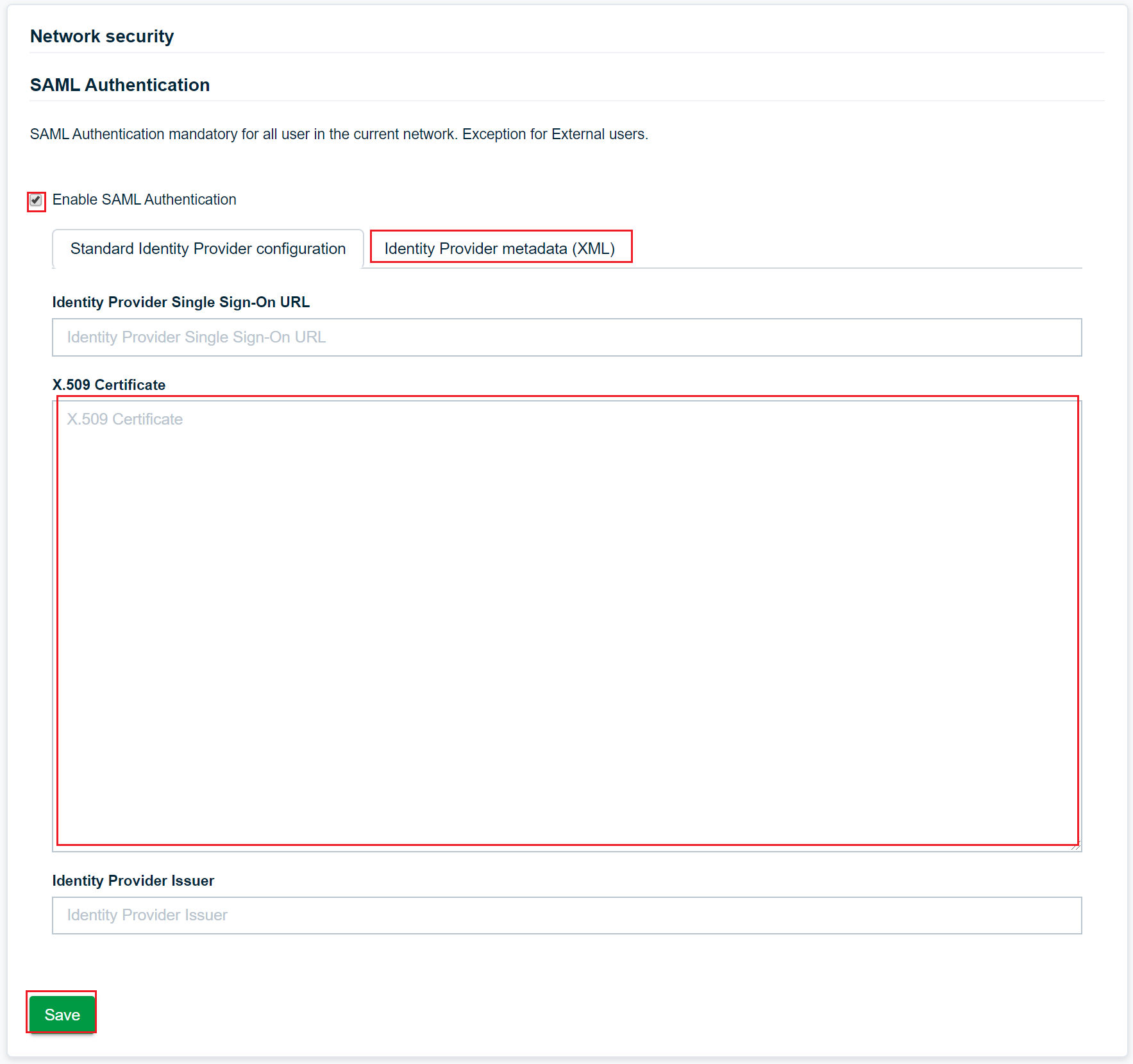 SAML Authentication link