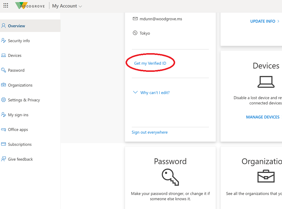 Screenshot that shows issuance via myaccount.