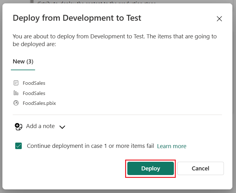 Screenshot of Confirm deploy.