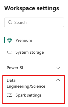 Screenshot showing Spark Settings detail view.