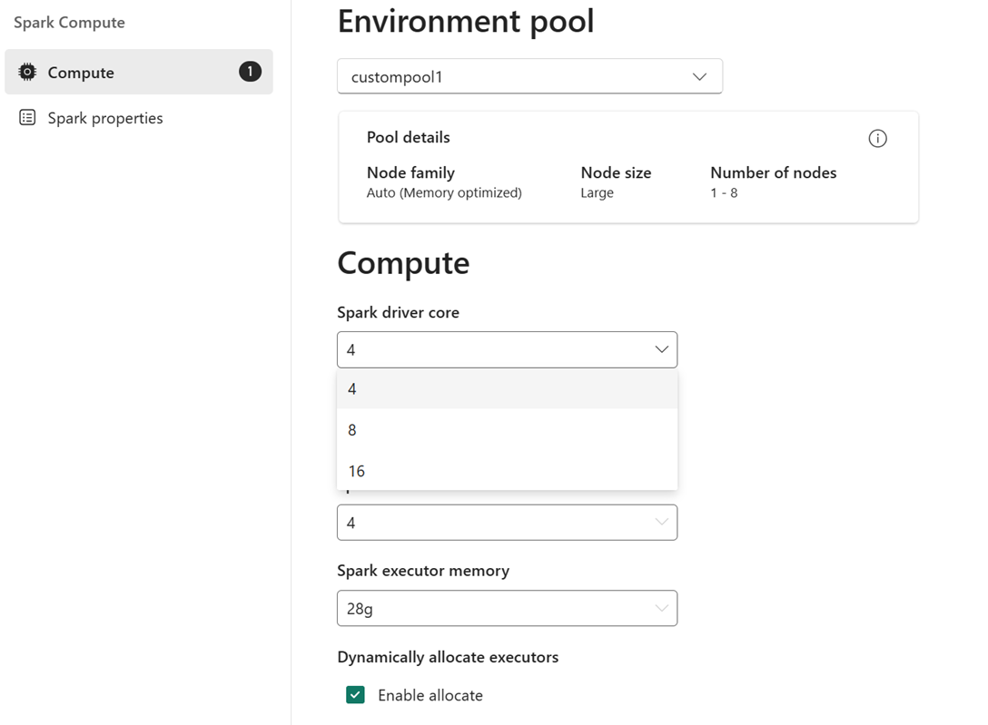 Screenshot showing where to select the number of cores in the environment Compute section.