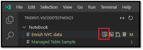 Screenshot of the VS Code Explorer, showing where to select Open Notebook Folder.