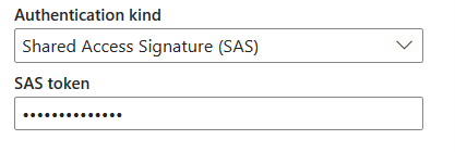 Screenshot showing shared access signature authentication page.