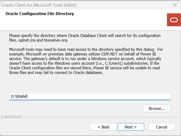 Screenshot showing the Oracle Configuration File Directory page.