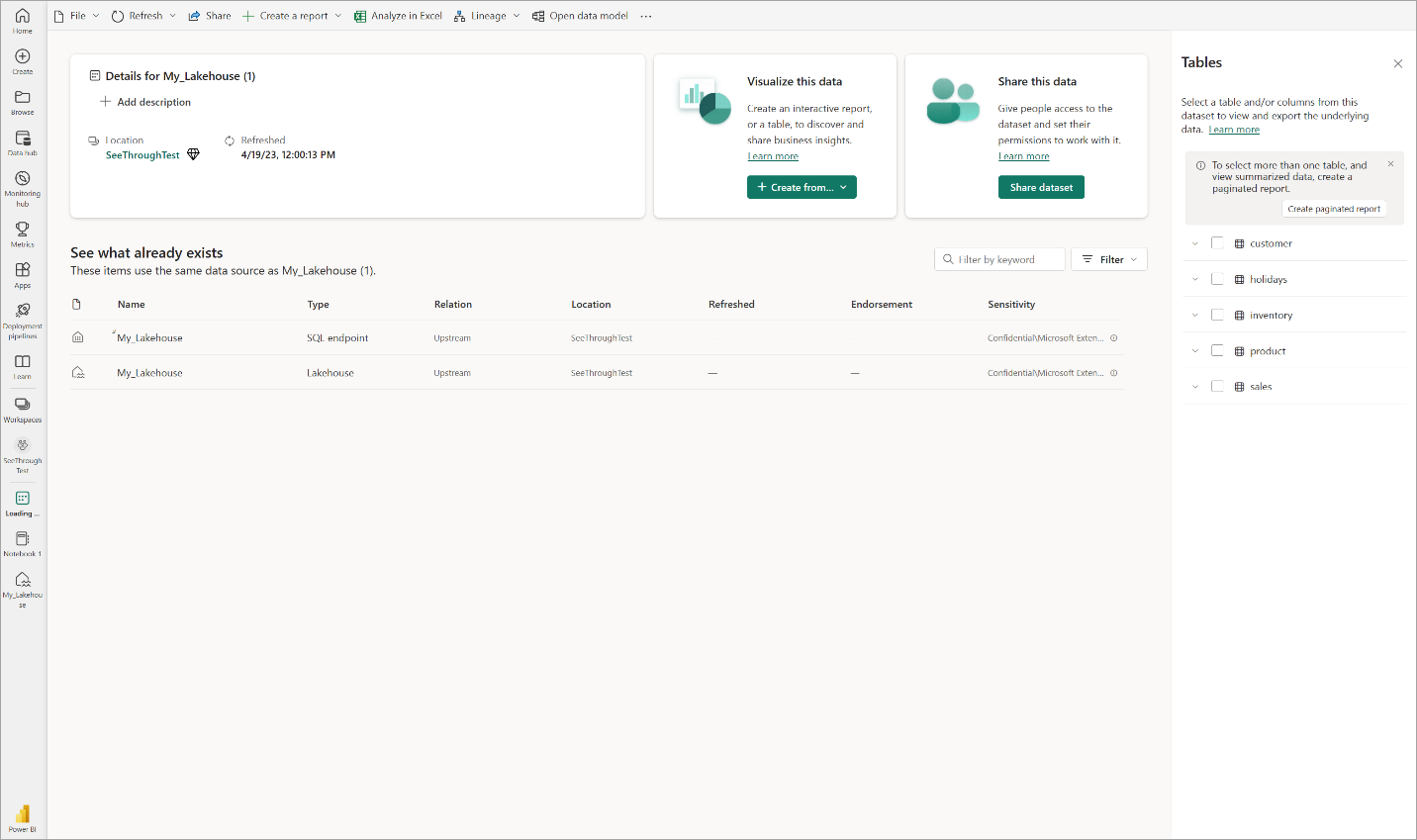 Screenshot showing open model in Power BI.