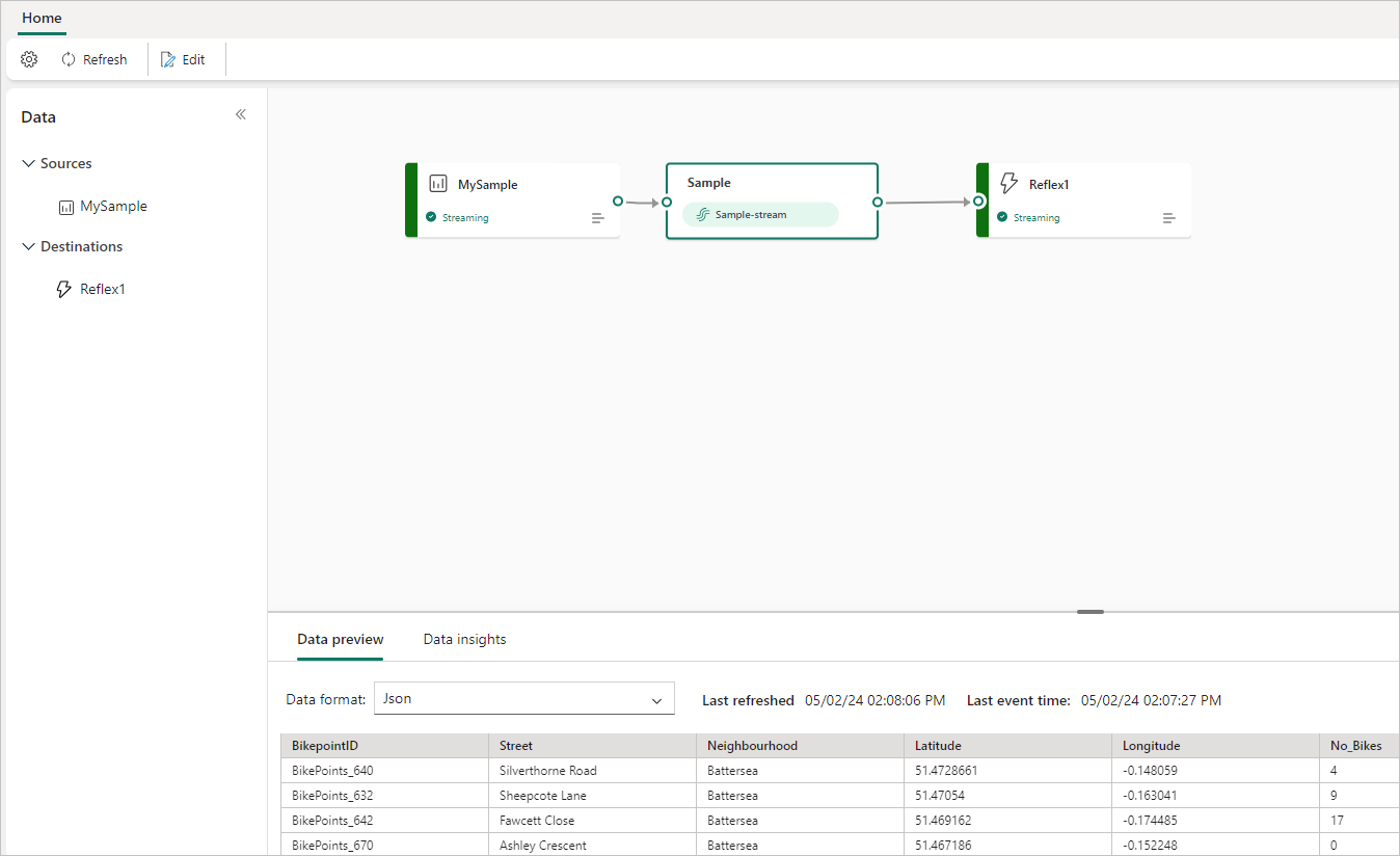 A screenshot of the Reflex destination available for visualization in Live view.