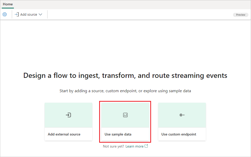 A screenshot of selecting Use sample data.