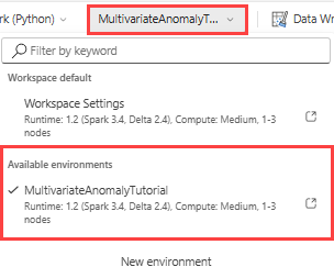 Screenshot of selecting the environment in the notebook.