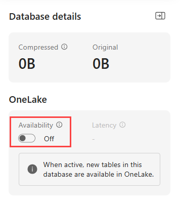 Screenshot showing how to turn on OneLake availability.