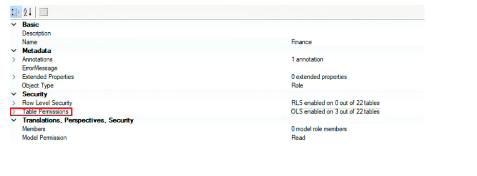 Screenshot showing where to access the table permissions for OLS.