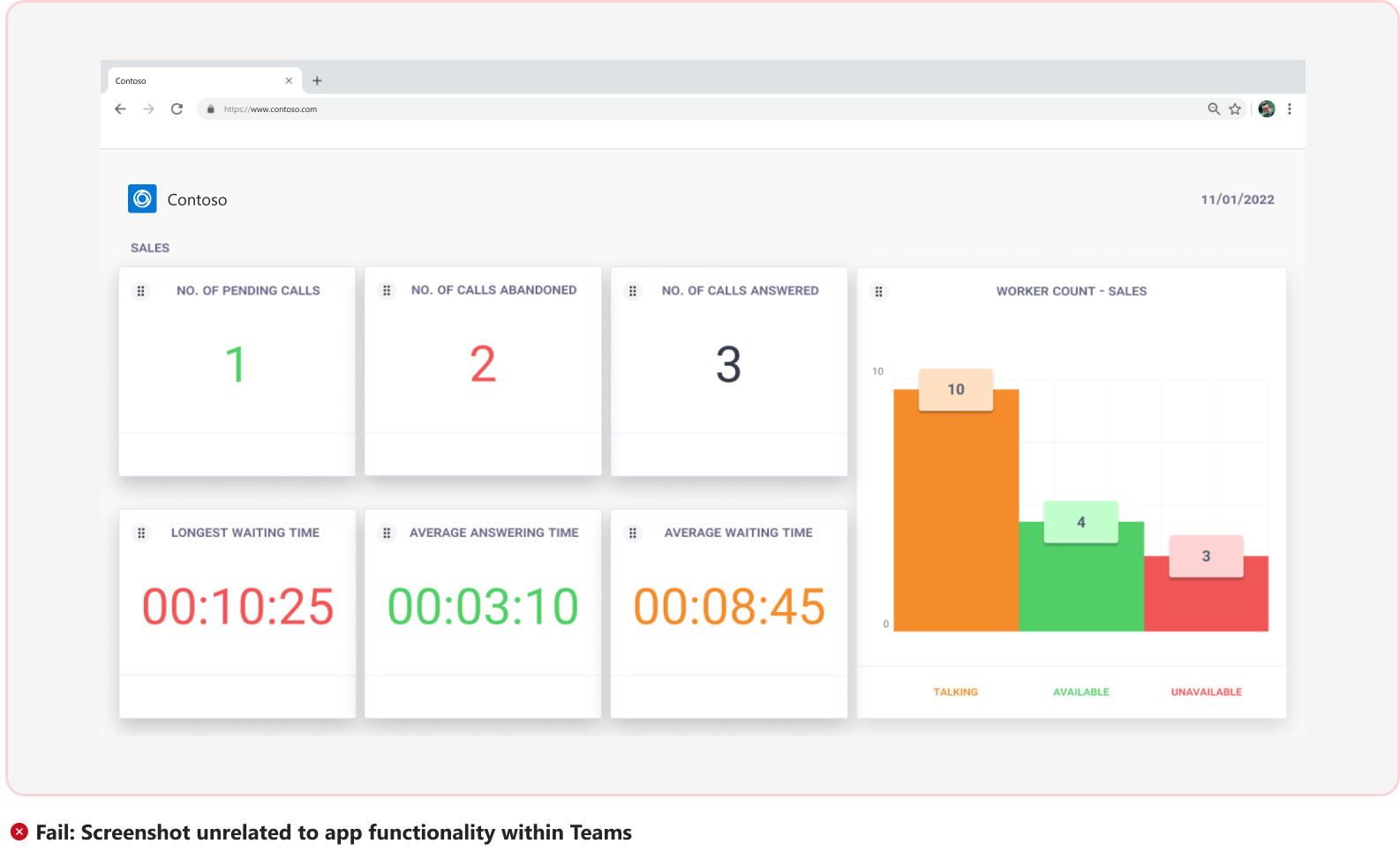 Screenshot shows the failed scenario of unrelated app functionality in Teams.