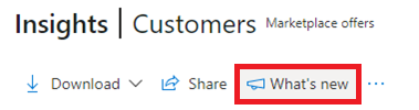 Screenshot showing the What's New option on the Insights screen of the Customers dashboard.
