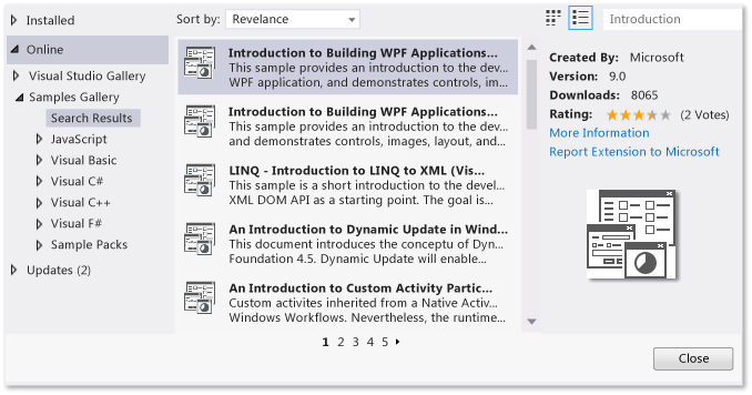 Extensions and Updates dialog box